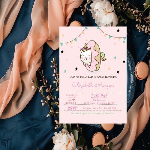 Cute Unicorn Donuts Baby Shower Invitation