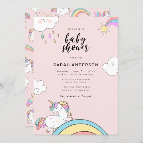 Cute Unicorn Doodle Baby Shower Invitation