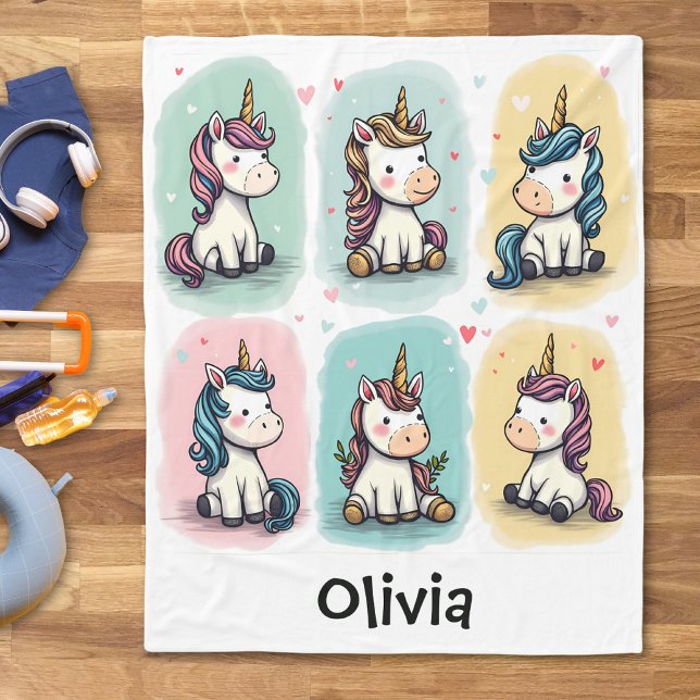 Cute Unicorn Doodles Fleece Blanket (Creator Uploaded)