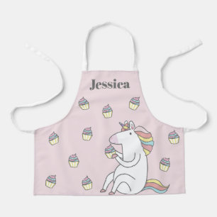 Cute Unicorn Eating Cupcake Pink Personalised Apron