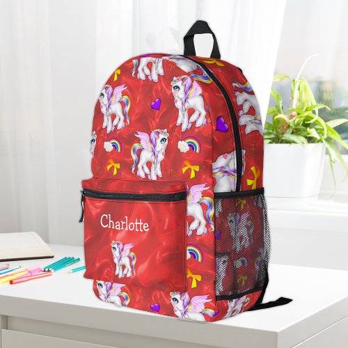 Cute Unicorn Enchanted Dreams Red Printed Backpack