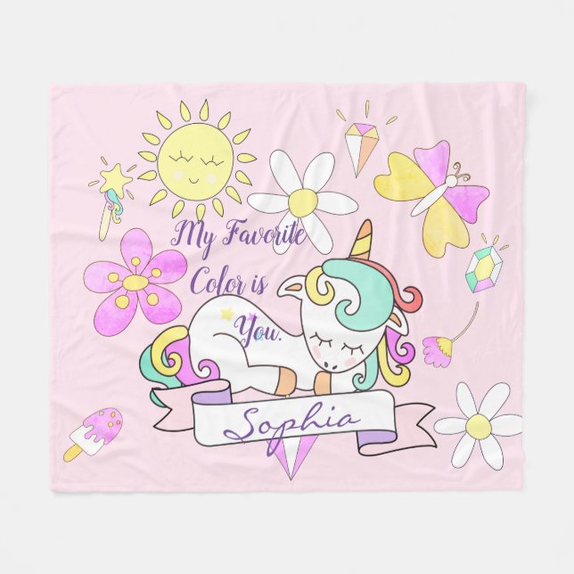 Cute Unicorn Encouragement Fleece Blanket (Front (Horizontal))