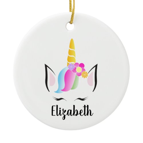 Cute Unicorn Eyelashes Personalized Christmas Ceramic Ornament