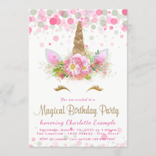 Cute Unicorn Face Birthday Party Invitations