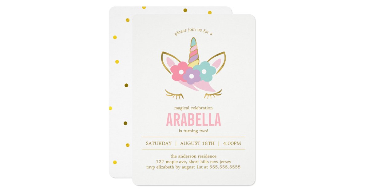 Cute Unicorn Face Girls Birthday Party Invitation Zazzle Com