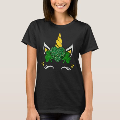 Cute Unicorn Face Girls For St Patricks Day Green  T_Shirt