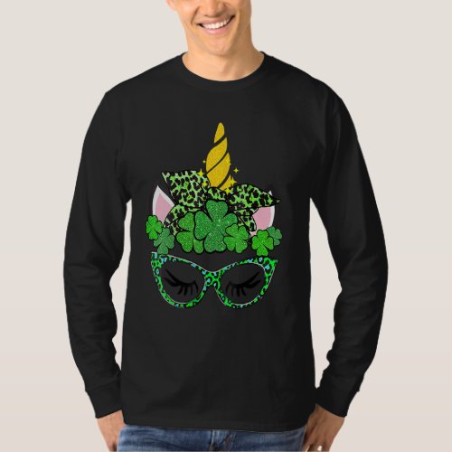 Cute Unicorn Face Girls For St Patricks Day Tee Wo