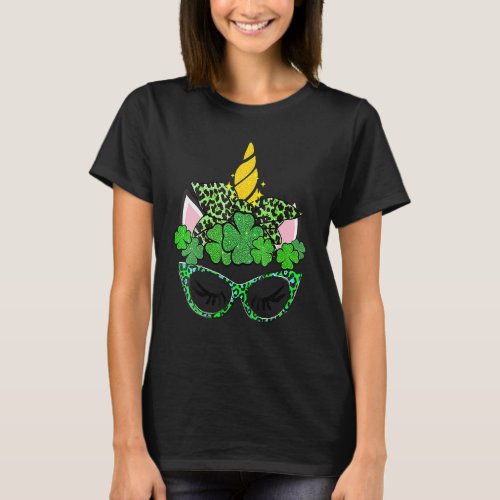 Cute Unicorn Face Girls For St Patricks Day Tee Wo