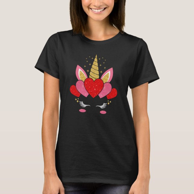 Cute Unicorn Face Heart Valentines Day Girls Women T-Shirt (Front)