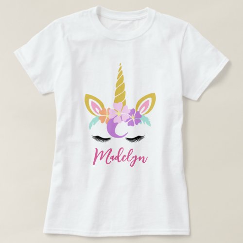Cute Unicorn Face Name For Birthday Women Girls T_Shirt