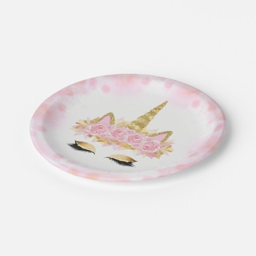 Cute Unicorn Face Pink Gold Paper Plates Zazzle