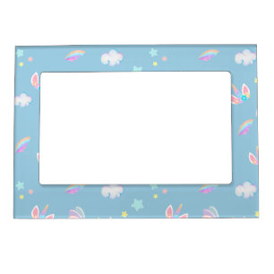 Cute Unicorn face rainbow gradient birthday party Magnetic Frame