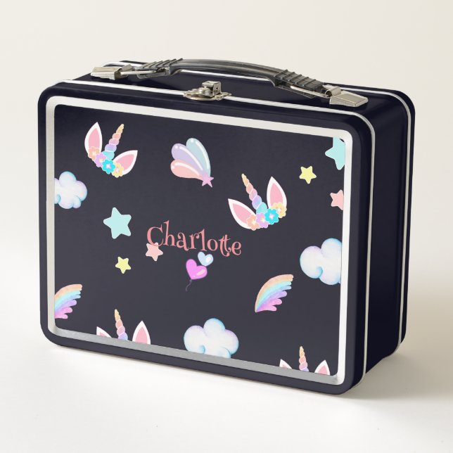 Cute Unicorn face rainbow gradient birthday party  Metal Lunch Box (Front)