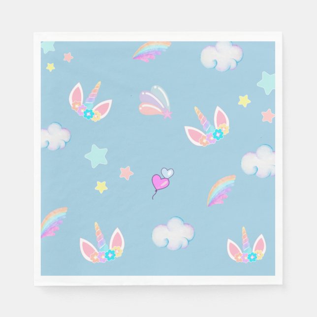 Cute Unicorn face rainbow gradient birthday party  Napkins (Front)