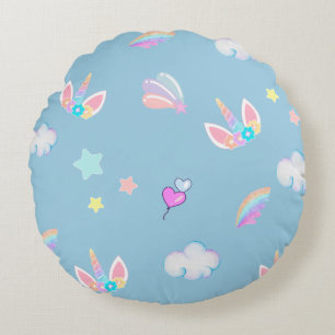 Cute Unicorn face rainbow gradient birthday party Round Pillow
