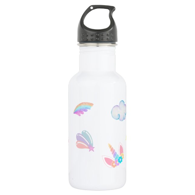 Cute Unicorn face rainbow gradient birthday party  Stainless Steel Water Bottle (Front)
