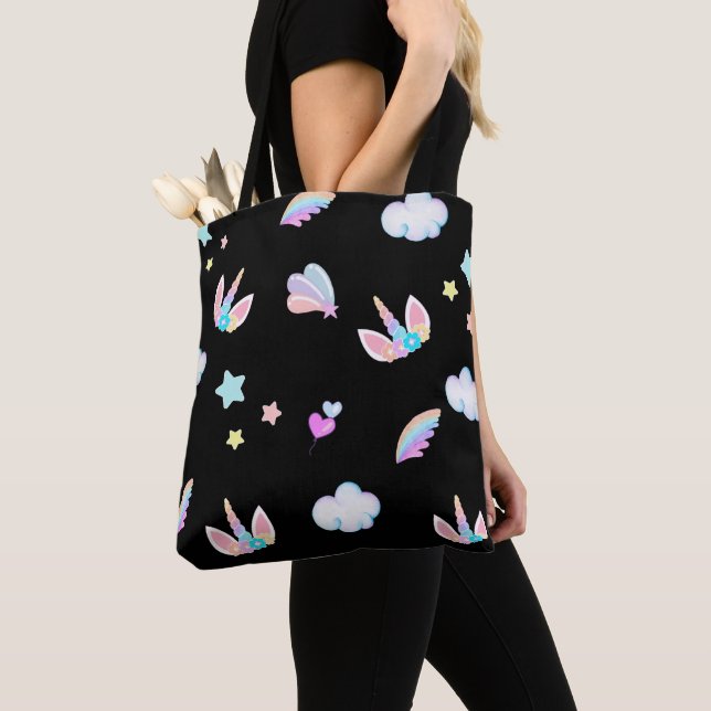 Cute Unicorn face rainbow gradient birthday party  Tote Bag (Close Up)