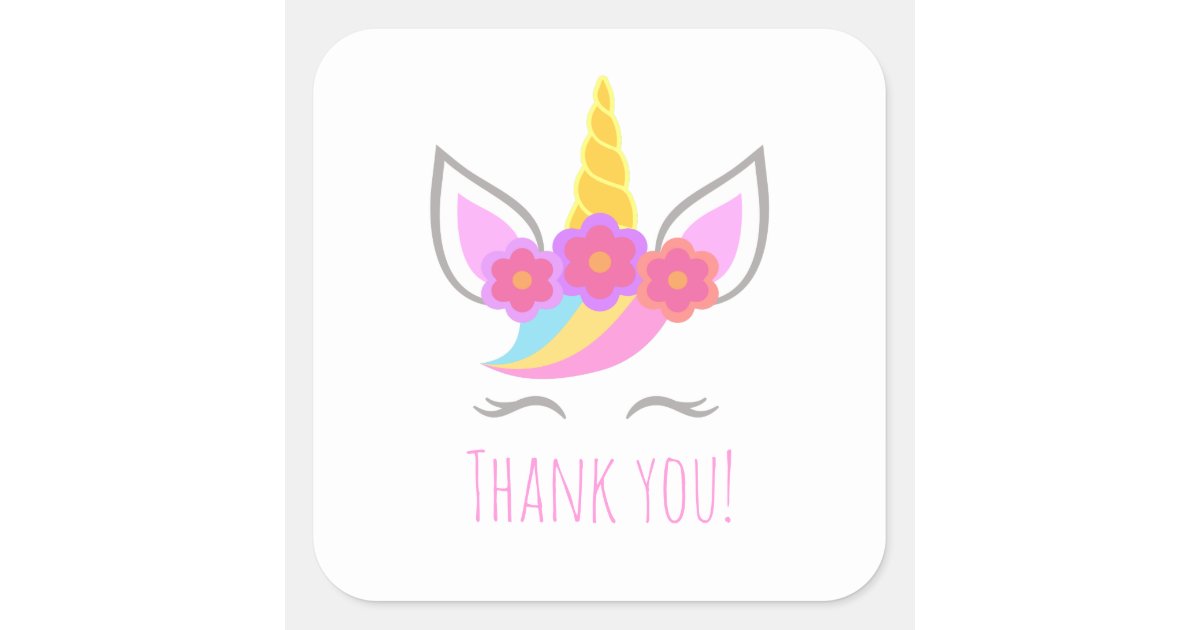 cute unicorn face thank you sticker zazzlecom