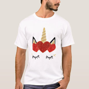 Cute Unicorn Face Valentine's Day Heart for Women T-Shirt
