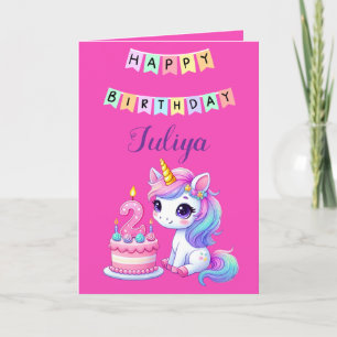 Cute unicorn family photo 2nd birthday card