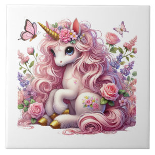 Cute unicorn fantasy girls room crafting ceramic tile