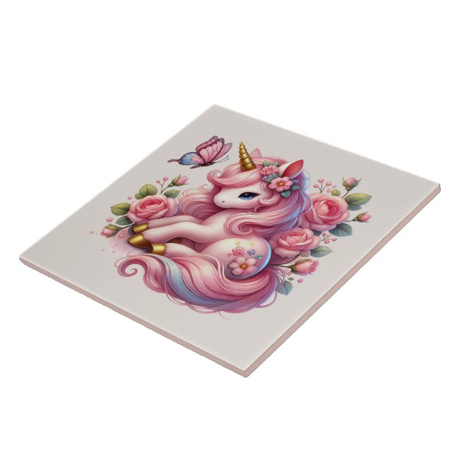 Cute unicorn fantasy girls room crafting  ceramic tile (Side)