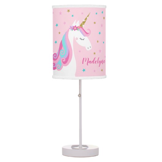 Cute Unicorn Fantasy Glitter Pink Table Lamp (Front)