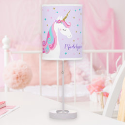 Cute Unicorn Fantasy Glitter Purple Table Lamp