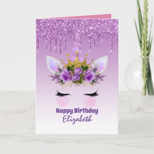 Cute Unicorn Fantasy Pretty Girly Design Purple Card