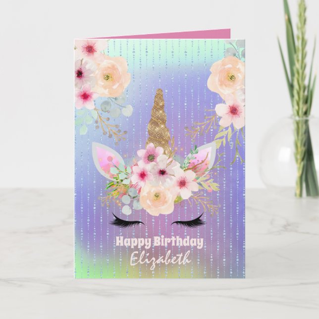 Cute Unicorn Fantasy Pretty Girly Rainbow Named Card (Front)