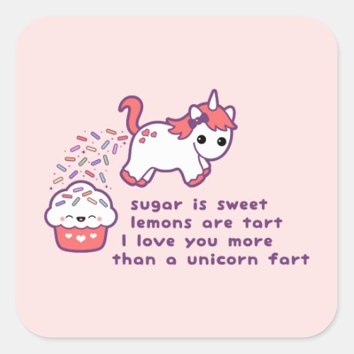 Cute Unicorn Fart Square Sticker