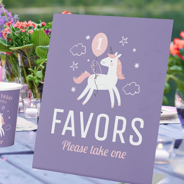 Cute Unicorn Favors TableTop Pedestal Sign (Creator Uploaded)
