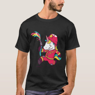 Cute Unicorn Firefighter Cartoon Rainbow T-Shirt
