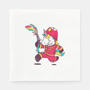Cute Unicorn Firefighter Cartoon Rainbow T-Shirt Napkins