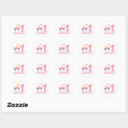 cute unicorn first Birthday girls Classic Round Sticker | Zazzle