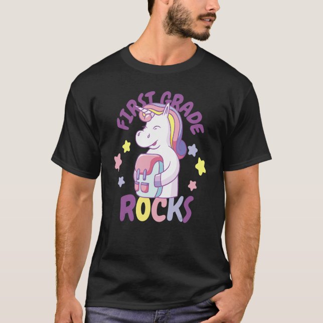 Cute Unicorn First Grade Rocks T-Shirt (Front)