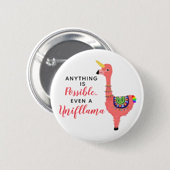 Cute Unicorn Flamingo Llama Inspiring Unifllama Button (Front & Back)