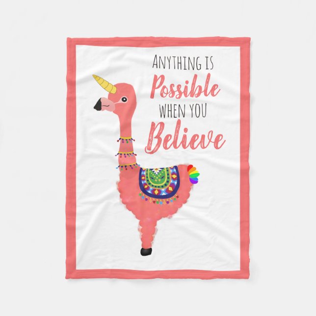 Cute Unicorn Flamingo Llama Inspiring Unifllama Fleece Blanket (Front)