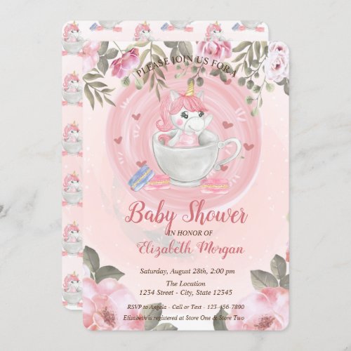Cute UnicornFloral Baby Shower Invitation