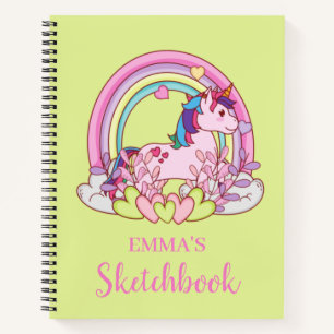 Cute Unicorn Floral Personalized Kids Sketchbook Notebook