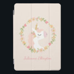 Cute Unicorn Floral Wreath Blush Pink Custom Name iPad Pro Cover<br><div class="desc">This stylish custom iPad cover features a pretty illustration of a unicorn and floral wreath in blush pink. Personalize it with your name in script cursive lettering. Great gift idea!</div>
