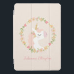 Cute Unicorn Floral Wreath Blush Pink Custom Name iPad Pro Cover<br><div class="desc">This stylish custom iPad cover features a pretty illustration of a unicorn and floral wreath in blush pink. Personalize it with your name in script cursive lettering. Great gift idea!</div>
