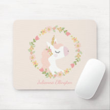 Cute Unicorn Floral Wreath Blush Pink Custom Name