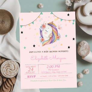 Cute Unicorn Flowers Baby Shower Invitation