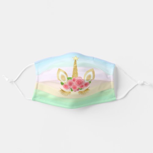 Cute Unicorn  flowers on pastel colors magic Adult Cloth Face Mask