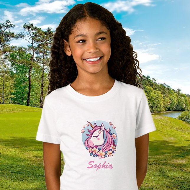 Cute Unicorn & Flowers, Personalize Name T-Shirt (Creator Uploaded)