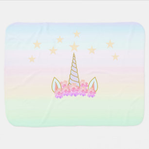 Cute Unicorn Flowers & Stars Baby Blanket