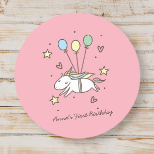 Cute Unicorn Flying on Balloons Birthday Classic Round Sticker