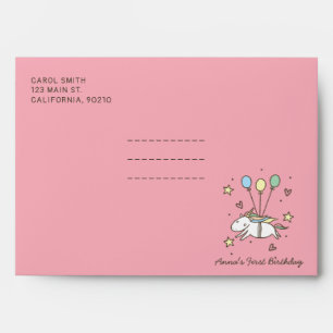 Cute Unicorn Flying on Balloons Birthday Envelope