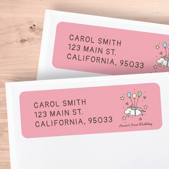 Cute Unicorn Flying on Balloons Birthday Label (Creator Uploaded)